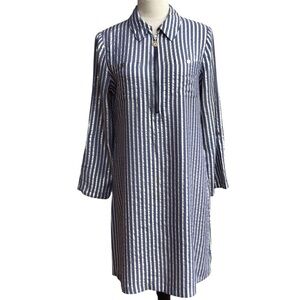 Anne Klein Metallic Striped Zippered Long Sleeve Shirt Dress Size 4